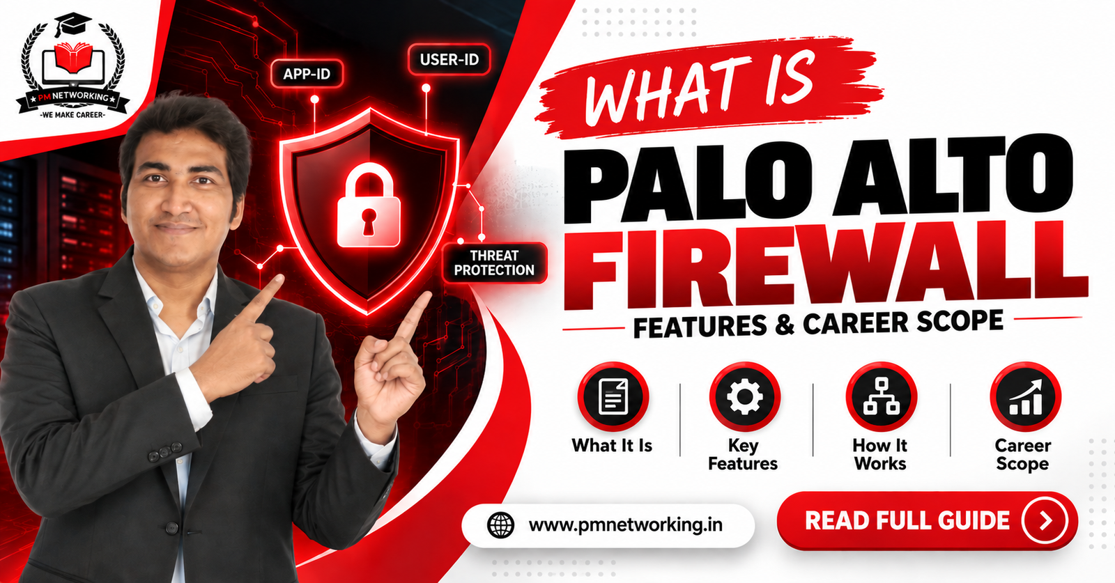 Palo Alto firewall protecting a network with shield and security icons
