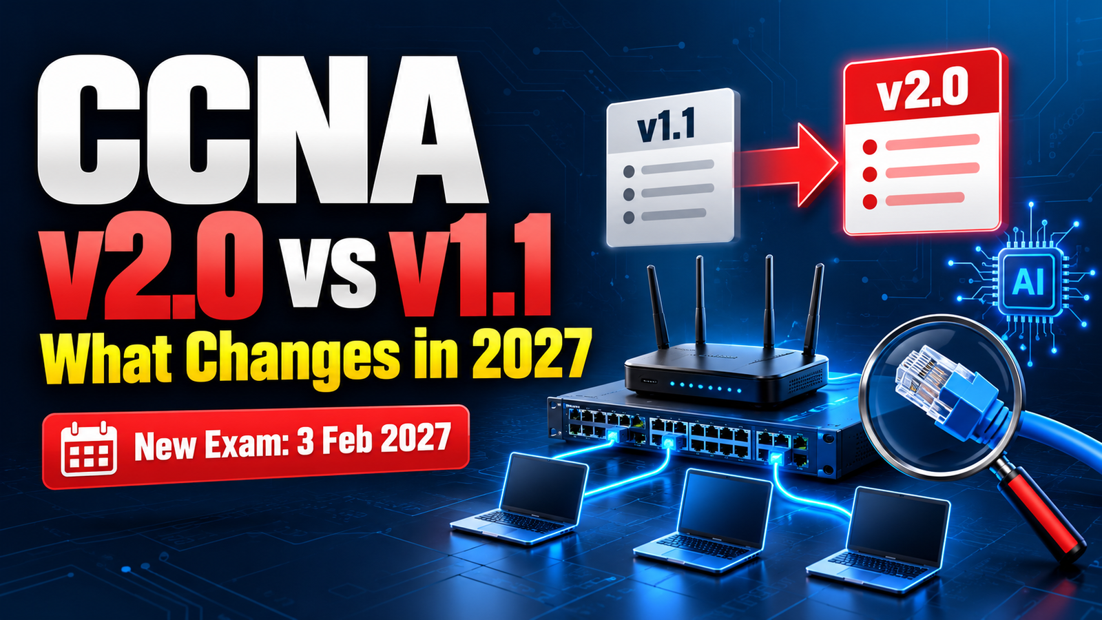 CCNA v2.0 vs v1.1 exam changes 2027 – new Cisco CCNA 200-301 exam starts 3 February 2027